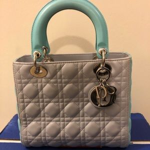 DIOR MEDIUM LADY BAG IN GREY AND LIGHT BLUE